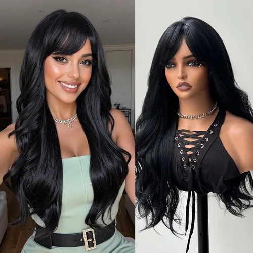 Miniatura 7 de topshe Peluca ondulada de color rubio ceniza con flequillo, cabello sintético resistente al calor para mujeres, capas de mariposa preestilizadas