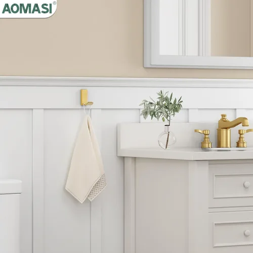 Miniatura 3 de Aomasi Gancho para bata de toalla, oro cepillado, soporte para toallas de mano de acero inoxidable 304, soporte de pared para colgar ropa de baño