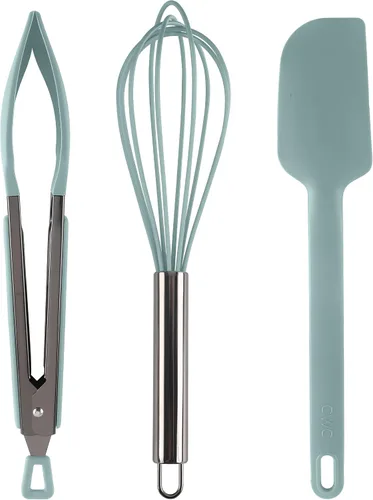 COOK WITH COLOR - Juego de pinzas de cocina y barbacoa de acero inoxidable con punta de silicona, 3 piezas de utensilios, verde Menta