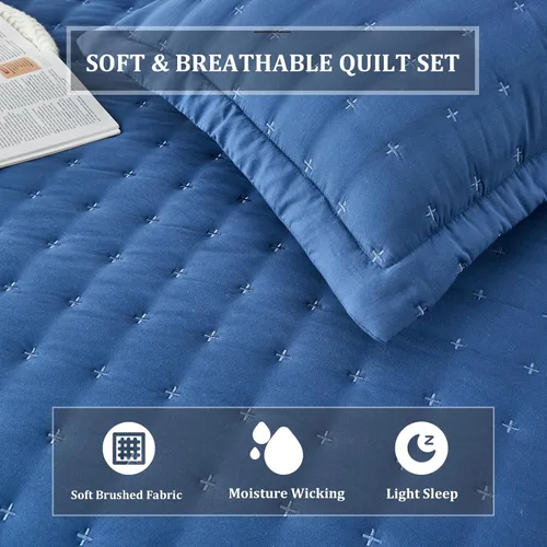 Miniatura 3 de OFIXI Juego de ropa de cama de tamaño Queen con fundas de almohada, colcha ligera y suave, funda de edredón de microfibra prelavada, colcha de cama