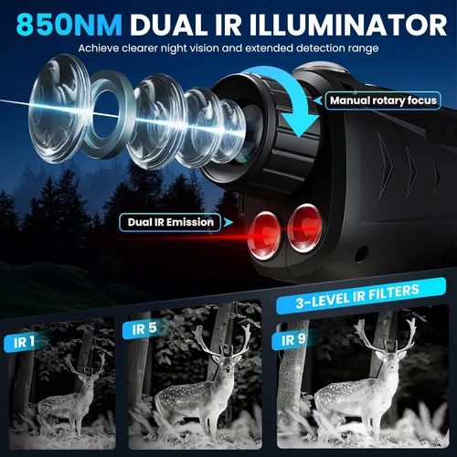 Miniatura 3 de VXF Monocular de visión nocturna, alcance de visión nocturna 4K para 100% oscuridad con batería recargable de 3000 mAh, tarjeta SD de 3+32 GB
