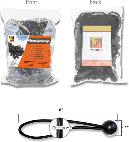 Miniatura 2 de Wellmax - Paquete de 100 cuerdas elásticas de bolas de 6 pulgadas – Resistentes, versátiles y construidas para durar, ideales para camping, amarres