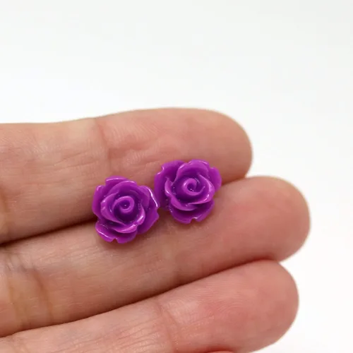 Miniatura 5 de Pendientes de poste de plástico hipoalergénico con forma de rosa de 0.354 in, orejas sensibles al metal