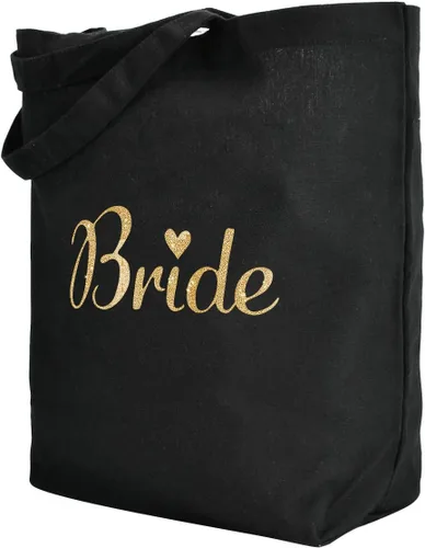 Miniatura 3 de ELEGANTPARK Regalos de novia, bolsa de mano para novia, regalos de boda, despedida de soltera, regalos para novia, bolsa de lona negra con purpurina