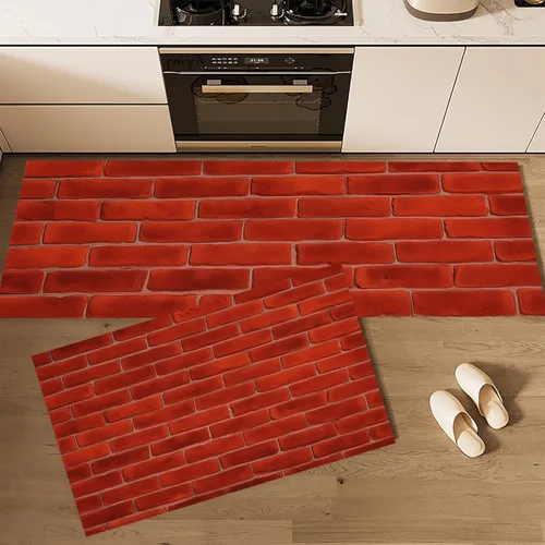 Miniatura 4 de Deep Red Kitchen Rugs, Farmhouse-Style Brick Wall Non Skid Washable Comfort Mats for Floor, Anti Fatigue Kitchen Cushioned Runner Rug Retro