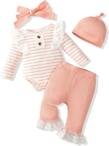 Miniatura 86 de Renotemy Conjunto de ropa para bebé recién nacida, mameluco con volantes, pantalones florales, lindo conjunto de ropa para bebé niña