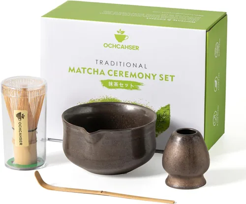 Miniatura 8 de Ochcahser Juego de té japonés, incluye cuenco de matcha con boquilla, soporte para batidor de matcha (chasen), batidor de bambú y cuchara de bambú