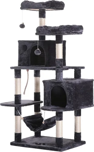 Hey-bro - Mueble de 61.5 pulgadas extra grande multinivel para casita de gato, recubierto con sisal, postes rascadores, 2 grandes condominios de
