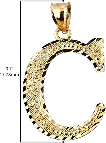 Miniatura 3 de Colgante de oro amarillo de 10 quilates con letra C inicial de 10 quilates con acabado combinado con letra C Metal