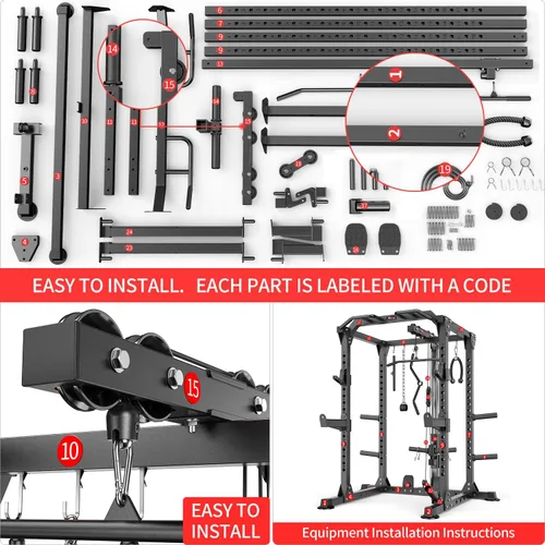 Miniatura 8 de Power Cage - Rack de Potencia Multifunción con Sistema de Cruce de Cables, Rack para Sentadillas de Capacidad de 1800 LBS con Banco de Pesas