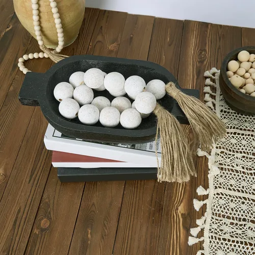 Miniatura 8 de OMISHE Guirnalda de Cuentas de Madera Extra Grande Blanco Rústico con Cuentas de Madera de 1.6" de Diámetro y Borlas, 41" de Largo Cuentas 7 blanco