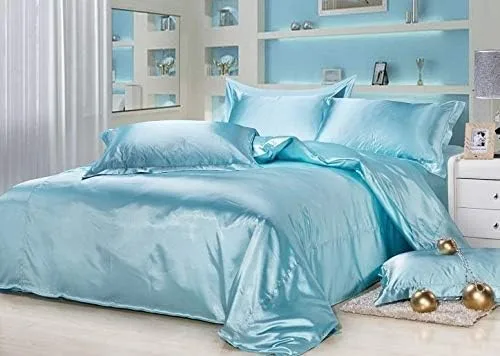 4 piezas de sábanas de satén 100% seda pura, lujosa colección de ropa de cama ultrasuave y suave, 19 pulgadas de profundidad, 1 sábana bajera, 1