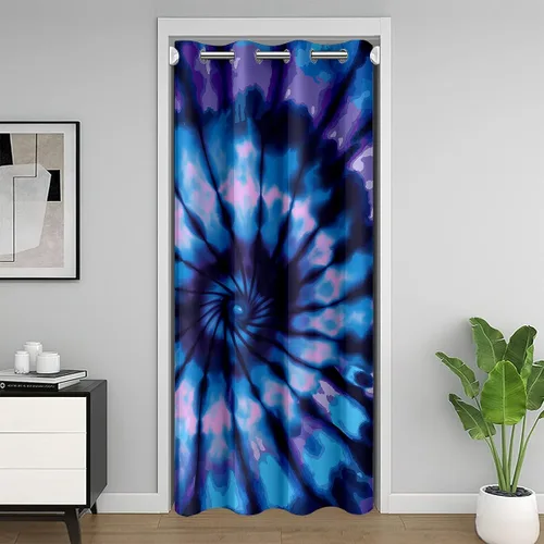 Miniatura 13 de Erosebridal Cortina de puerta de teñido anudado, cortina opaca bohemia, cortina exótica abstracta en espiral, elegante cortina hippie para puerta