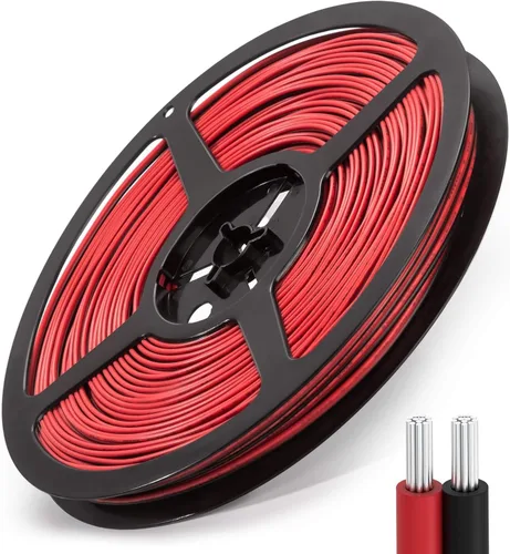 Cable de extensión de 65.6 pies JACKYLED 20M 22AWG Cable de alambre LED para tiras LED de un solo color 22/2 de bajo voltaje, negro y rojo, luz LED,