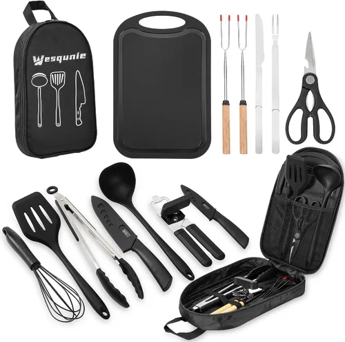 Wesqunie Camping Essentials - Juego de utensilios de cocina - Kit de utensilios de cocina portátil para campamento, accesorios para exteriores,