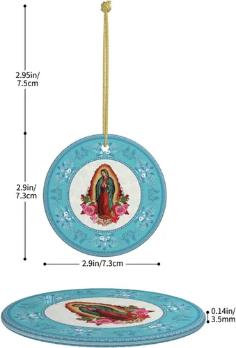 Miniatura 4 de Nuestra Señora de Guadalupe - Adornos de Navidad de Virgen María, adornos de cerámica, adorno redondo de porcelana, árbol de Navidad, oficina