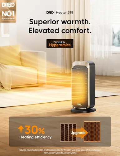 Miniatura 2 de DREO Calentadores de espacio para uso en interiores, calentador eléctrico portátil de 1500 W con control remoto y termostato, cerámica PTC, calor