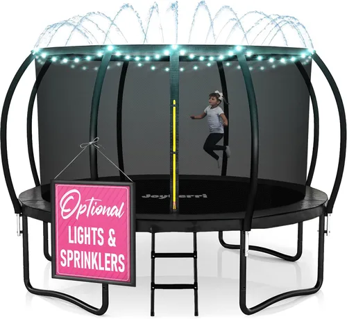 JoyBerri Trampoline Outdoor - Upsurge ASTM Certified Safe 8Ft 10Ft 12Ft 14Ft 15Ft 16Ft Recreational Trampoline for Kids and Adults. Anti-Rust Negro