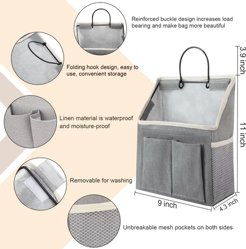 Miniatura 2 de LYroo Paquete de 2 cestas organizadoras para colgar en la pared con bolsillos para baño, dormitorio, cocina, dormitorio, artículos esenciales