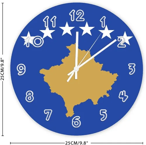 Miniatura 2 de Kosovo - Reloj de pared redondo con bandera de Kosovo, silencioso, sin tictac, para cocina, dormitorio, oficina, decoración interior del hogar