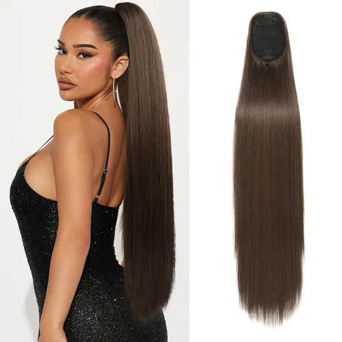 Miniatura 25 de SEIKEA Extensiones de cola de caballo con cordón, larga y recta, cola de caballo falsa, natural, suave, extensiones de cabello sintético resistente