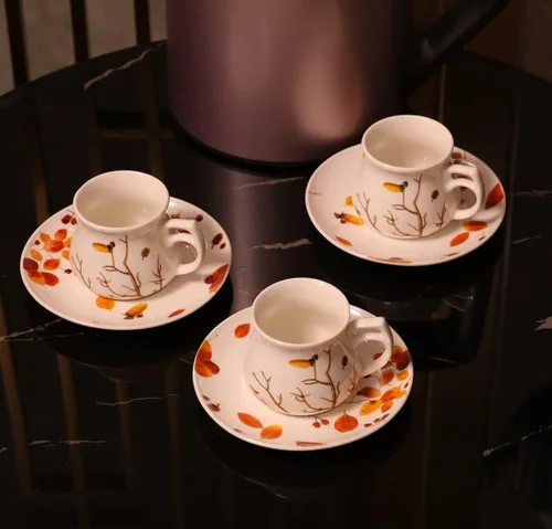 Miniatura 7 de GuangYang Juego de 6 tazas y platillos de café expreso de 2.5 onzas, diseño de otoño