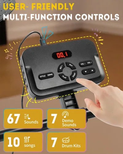 Miniatura 6 de Ktaxon Juego de batería eléctrica, batería electrónica con carga tipo C, USB MIDI, almohadillas silenciosas, platillos premium, pedales, trono