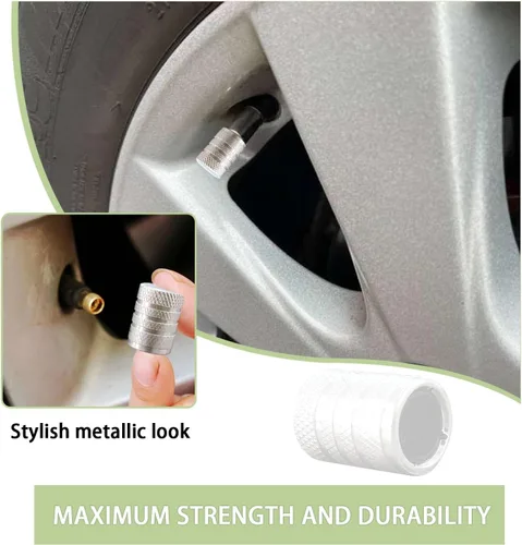 Miniatura 4 de Ziciner 5 tapones universales para válvulas de neumáticos de automóvil, aluminio y goma, plateado, aluminio anodizado, resistente a la corrosión