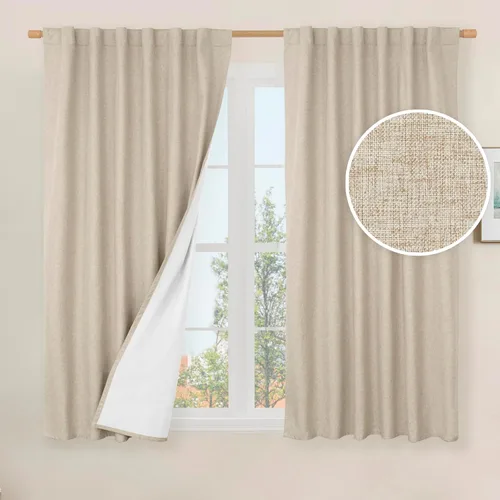 Miniatura 25 de LAMIT Cortinas de lino natural 100 % opacas para ventana, para dormitorio, 45 pulgadas, cortinas térmicas con textura de lino estilo granja