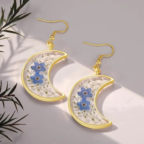 Miniatura 7 de Forget-Me-Not and Queen Anne's Lace Pressed Wildflower Earrings Pressed Flower Earrings Handmade Drop and Dangle Earrings Gift for Woman