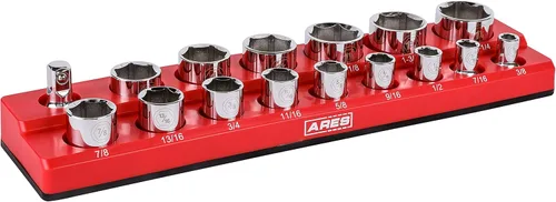 ARES 70236 - Organizador magnético para 16 vasos SAE de 1/2 pulgada, para 15 vasos y 1 adaptador para vaso, mantiene tu caja de herramientas