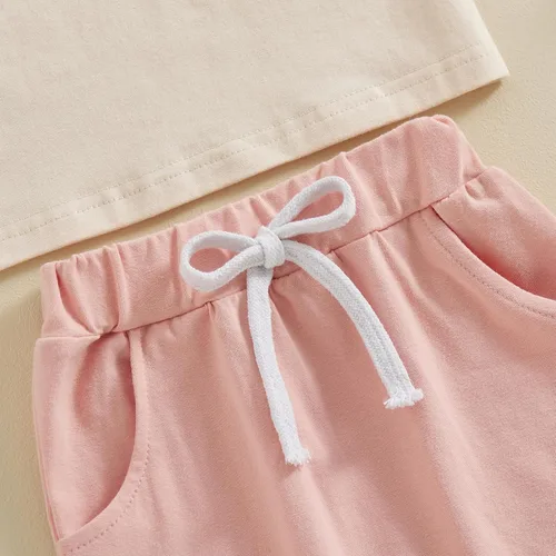 Miniatura 5 de Conjunto de 2 piezas de ropa para bebé niña pequeña con letras bordadas, camiseta y pantalones cortos para correr