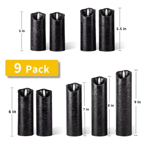 Miniatura 2 de Hausware Juego de 9 velas sin llama que funcionan con pilas, velas eléctricas parpadeantes de cera real con temporizador de control remoto