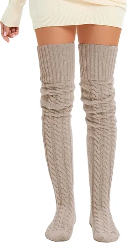 Miniatura 2 de SherryDC Calcetines hasta el muslo de punto trenzado para mujer, calentadores de piernas, extra largos por encima de la rodilla, medias altas