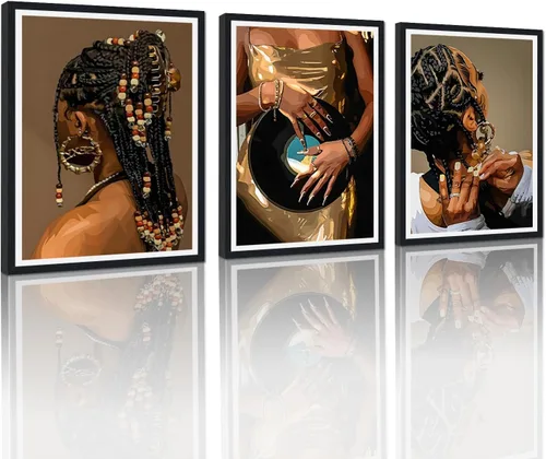 Miniatura 45 de MAMAGO Lienzo decorativo para pared, pintura de belleza dorada y negra, fotos de mujeres africanas, hermosos pósteres de mujer negra, impresiones