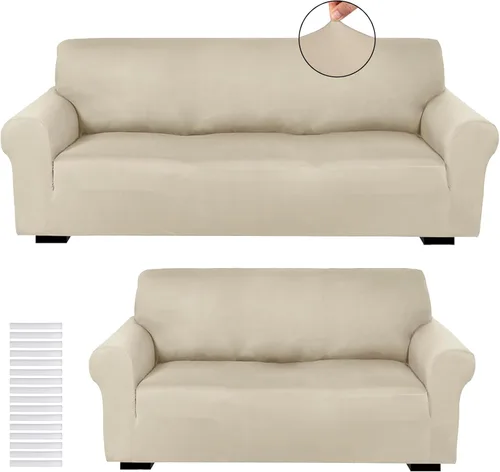 Miniatura 23 de Peryiter Juego de 2 fundas para sofá de dos plazas Fundas para muebles para sala de estar para sofá, sillón, ajuste elástico, a prueba de arrugas