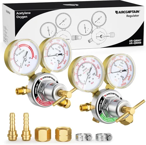 ARCCAPTAIN Reguladores de oxígeno y acetileno CGA540 y CGA510, compatibles con corte de antorcha estilo V, reguladores de presión de soldadura de