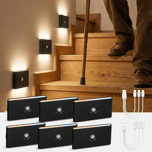 Miniatura 12 de wowatt Luz de escalera recargable con sensor de movimiento, luces de noche blancas con montaje magnético, luces de escalera regulables para Blanco