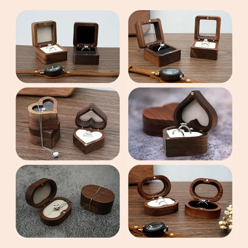 Miniatura 3 de LAIFU Caja de anillo de madera personalizada para ceremonia de boda con texto y patrón personalizado Propuestacajas de anillo de compromiso