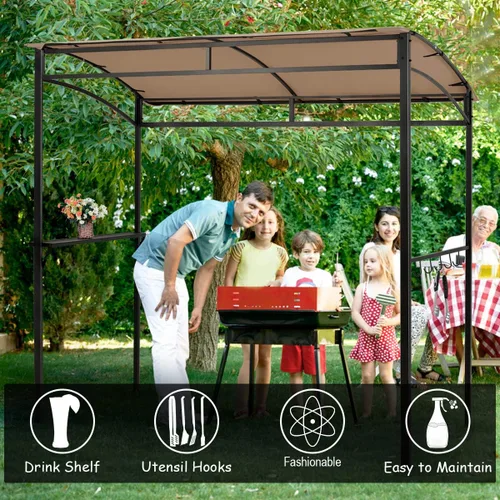 Miniatura 6 de Tangkula - Cenador de parrilla de 7 pies, toldo para barbacoa de patio con estante de servicio y ganchos de almacenamiento, refugio curvo para Café