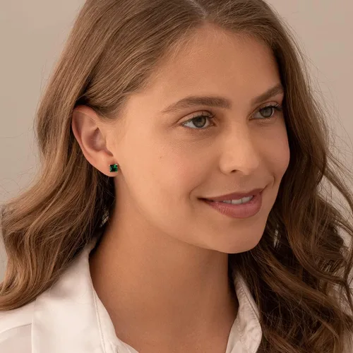 Miniatura 2 de Peora Aretes de tuerca de esmeralda de oro amarillo macizo de 14 quilates para mujer, solitario clásico, corte de princesa hipoalergénico, 0.236