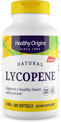 Healthy Origins Licopeno 15 mg (natural, sin OMG, sin gluten, soporte para la piel, soporte para la próstata), 180 cápsulas blandas