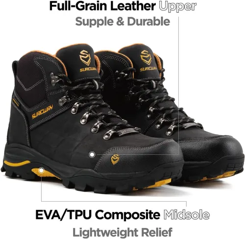 Miniatura 5 de SUREWAY Botas de trabajo impermeables de acero y punta suave de 6 pulgadas para hombre, botas de seguridad de cuero antideslizantes