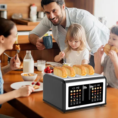 Miniatura 8 de Tostadora de 4 rebanadas con pantalla táctil, tostadoras de acero inoxidable con temporizador digital, tostadoras de panel de control dual, 8