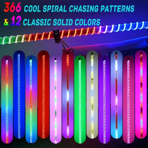 Miniatura 2 de Nilight Luz LED para látigo, 1 antena COB RGB de 2 pies con base de resorte, aplicación Bluetooth y control remoto, patrones de persecución