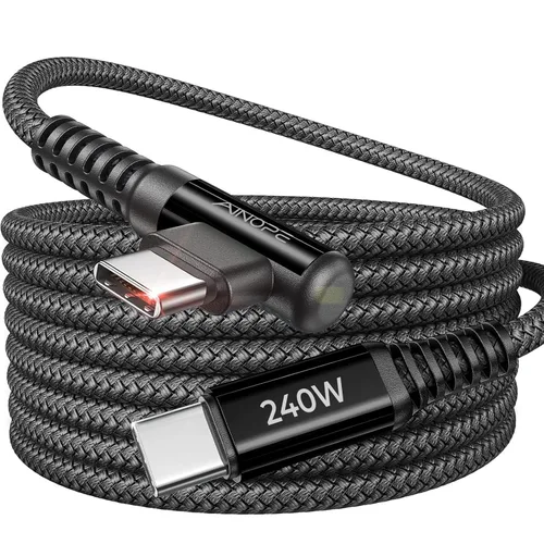 Miniatura 19 de AINOPE Cable USB C a USB C de 240W (6.6 pies, paquete de 2, USB C Chubby) Cable de carga rápida USB C a USB C, cable cargador USB C en ángulo recto