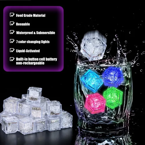 Miniatura 4 de Paquete de 160 cubos de hielo iluminados para bebidas, cubos de hielo LED con luces que cambian de color, activadas por agua, grado alimenticio
