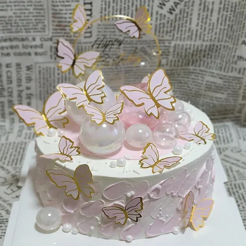 Miniatura 9 de Decoración de mariposa rosa para tartas, 11 piezas de decoración de cupcakes de metal dorado para decoración de fiesta de niñas y mujeres