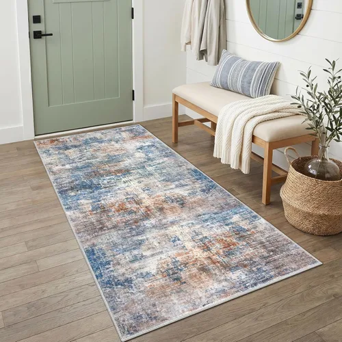 Miniatura 209 de IOHOUZE Alfombra pequeña abstracta de 2 x 3 pies, alfombra de entrada lavable para entrada interior, alfombras con respaldo de goma, alfombra gris