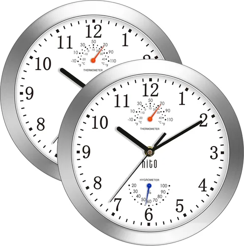 Miniatura 16 de HITO Reloj de pared con luz nocturna de 12 pulgadas, funciona con pilas, brillo ajustable, marco de metal, cubierta de vidrio